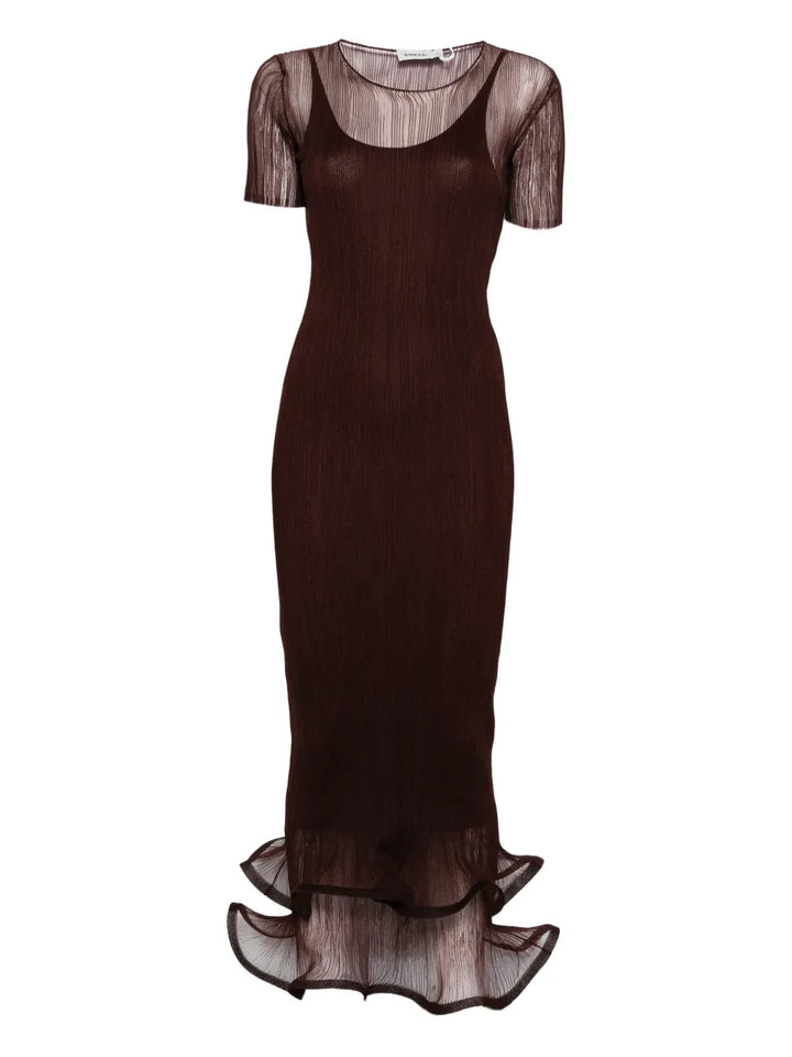 Simkhai Ruffled Selena Midi Dress — Brown — Size XS — Front View