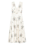 Doen V Neck Floral Print Midi Dress — White — Size XXS — Front View