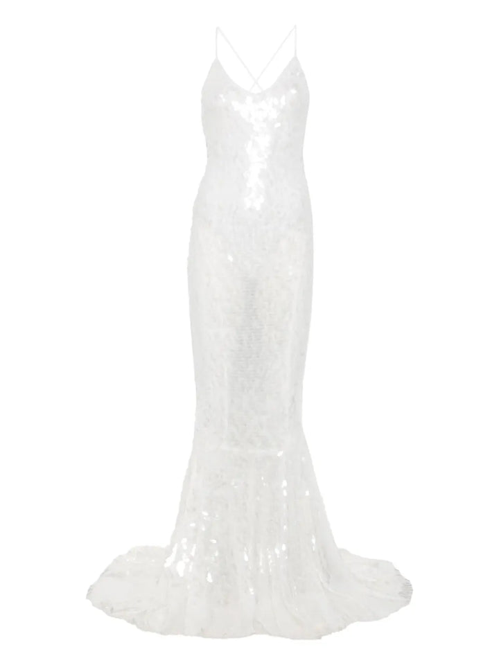 Norma Kamali Fara Sequin Embellished Gown — White — Size XS — Front View