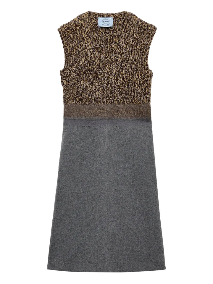 Prada Fur Collar Wool Dress — Grey — Size XS — Front View