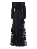 Elie Saab Velvet Floral Embroidered Tulle Dress — Black/ Red — Size XS — Front View