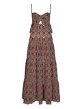 Johanna Ortiz Entre Flechas Embroidered Details Maxi Dress — Brown/ Red — Size S — Front View