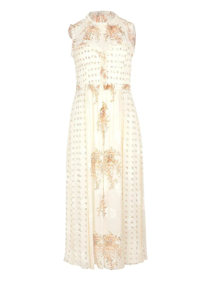 Ulla Johnson Kasia Floral Print Dress — Beige — Size XS — Front View
