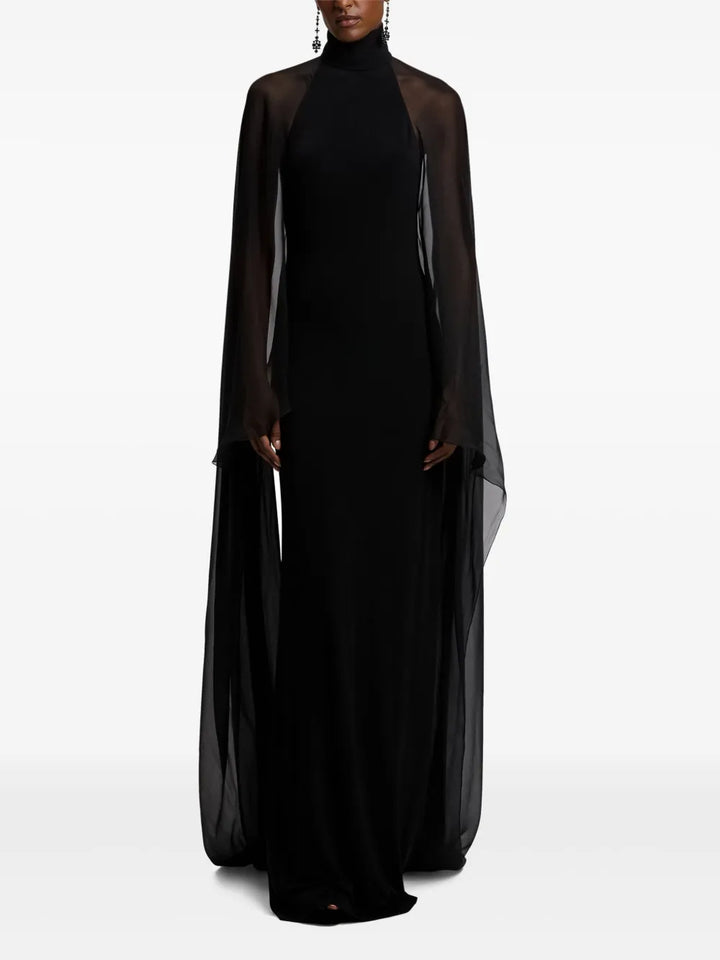 Ralph Lauren Collection High Neck Cape Maxi Dress — Black — Size S — Front View