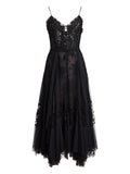 Ralph Lauren Collection Lace Embellished Tiered Maxi Dress — Black/ Red — Size S — Front View