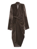 Rick Owens Draped Wrap Midi Dress — Dark Brown/ Brown — Size M — Front View
