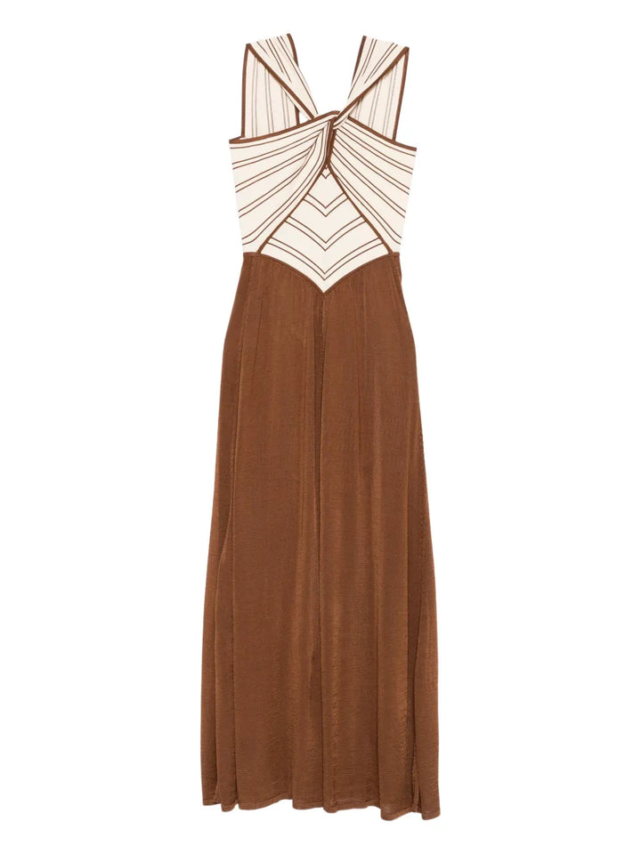 Zimmermann Cross Front Striped Dress — Brown — Size XS — Front View