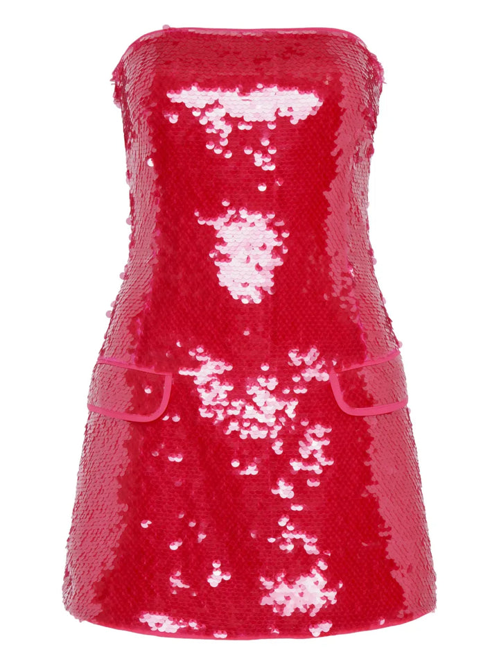 Paris Georgia Mermaid Sequin Strapless Mini Dress — Red — Size XS — Front View