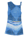 Sir Isla Waves Print Mini Dress — Blue — Size XS — Front View