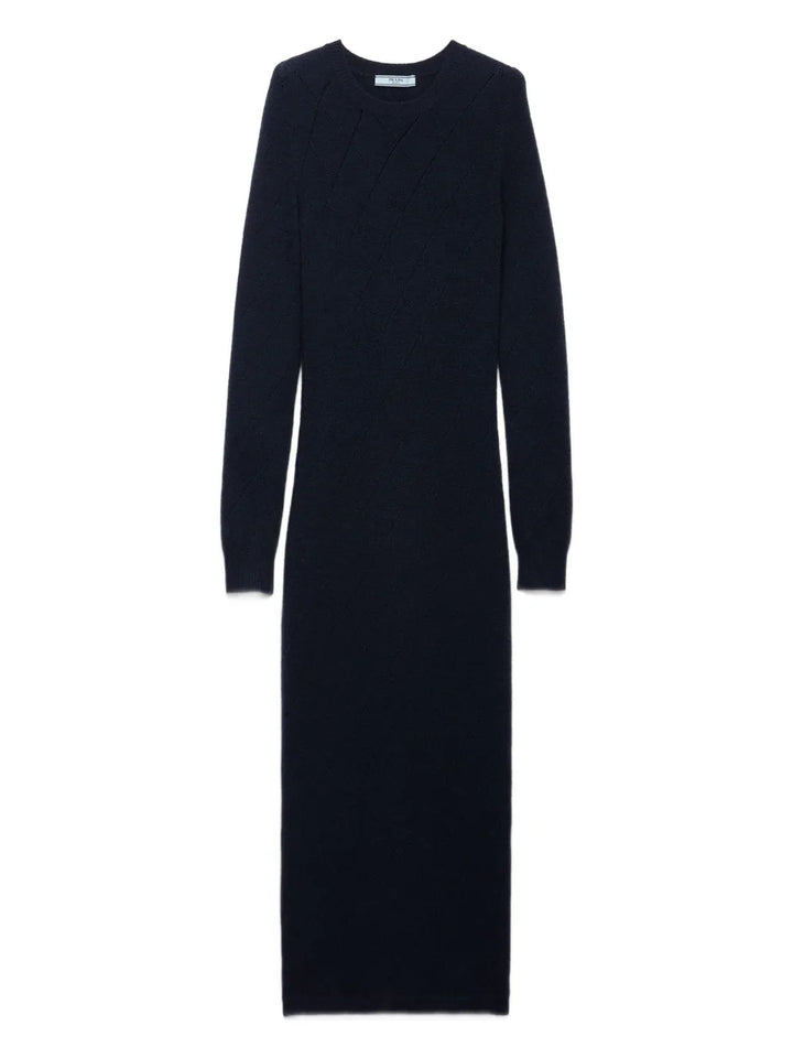 Prada Crew Neck Maxi Dress — Blue — Size XS — Front View