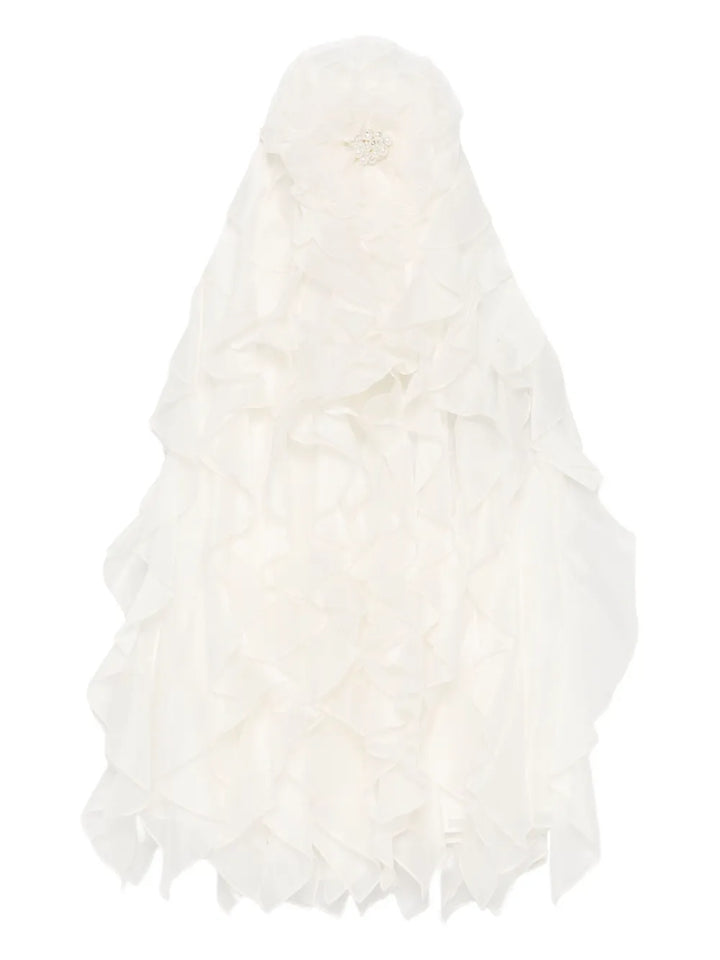 Retrofete Arina Ruffled Flower Mini Dress — Off White/ White — Size XS — Front View