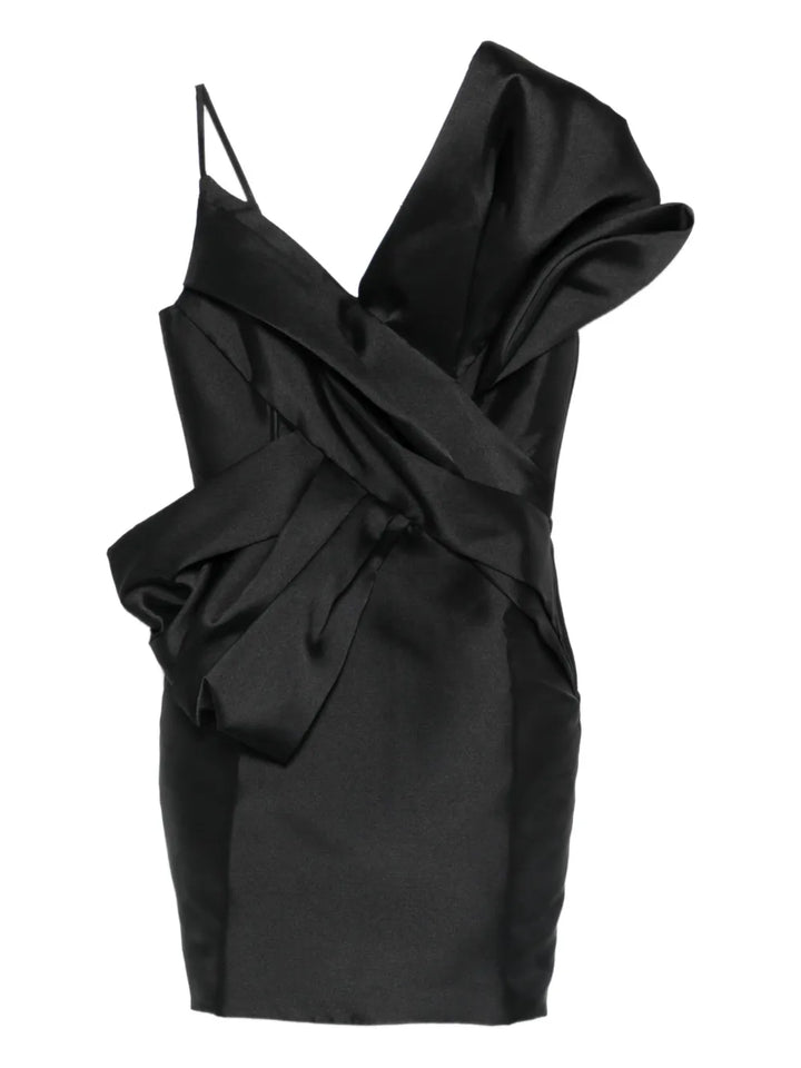 Marquesalmeida Bow V Neck Mini Dress — Black — Size XS — Front View