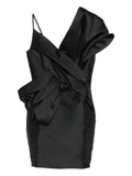 Marquesalmeida Bow V Neck Mini Dress — Black — Size XS — Front View