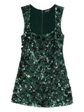 Retrofete Sadlyn Sequin Embellished Floral Mini Dress — Green — Size L — Front View