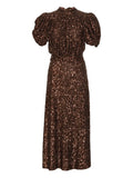 Rotate Birger Christensen Sequin Embellishment Puff Sleeve Midi Dress — Brown — Size XXL — Front View