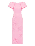 Leo Lin Lucinda Floral Applique Puff Sleeve Maxi Dress — Pink — Size S — Front View
