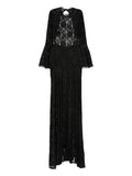 Miau By Clara Rotescu Lace Panelled Bell Sleeve Dress — Black — Size S — Front View