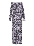 Pucci Abstract Print Long Sleeve Maxi Dress — Black/ Pink — Size XS — Front View