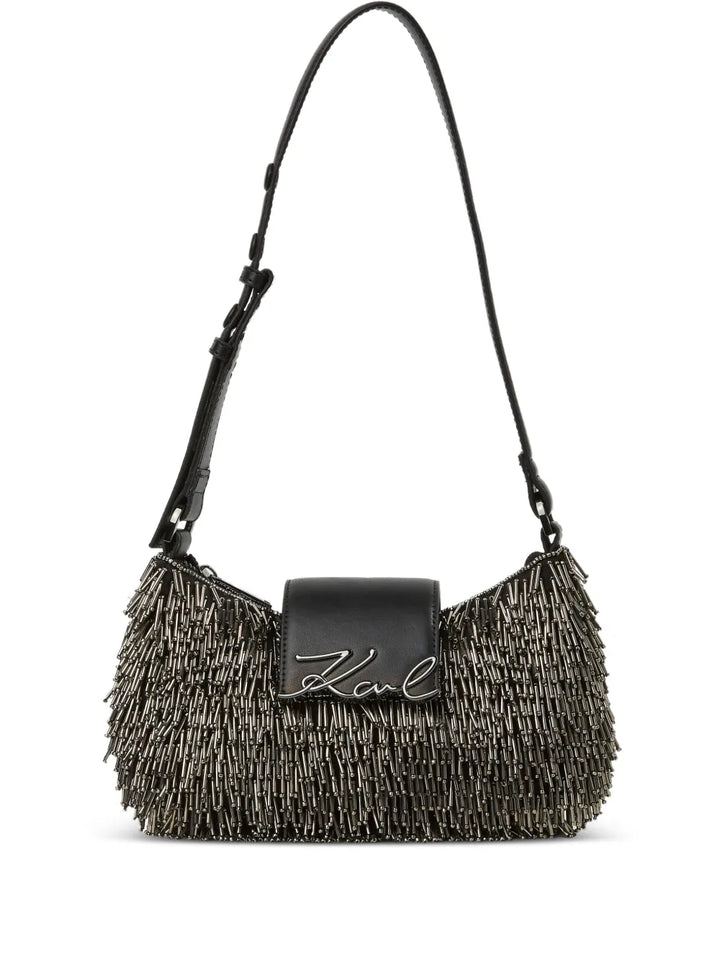 Karl Lagerfeld Signature Beaded Shoulder Bag — Same as shown — Size One Size — Front View