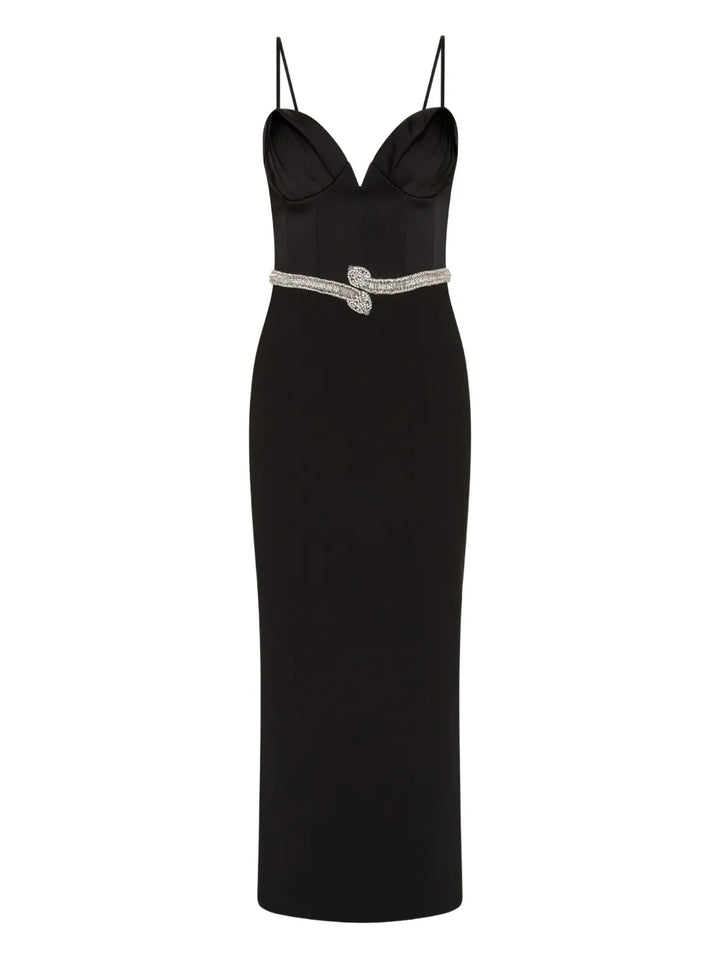 Rebecca Vallance Lilith Snake Belt Midi Dress — Black — Size S — Front View