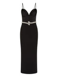 Rebecca Vallance Lilith Snake Belt Midi Dress — Black — Size S — Front View