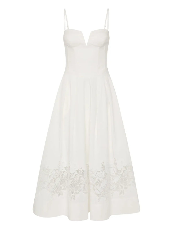 Rebecca Vallance Montreux Lace Midi Dress — White — Size XS — Front View