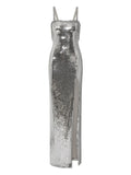Rebecca Vallance Olympia Gown Sequin Embellished Maxi Dress — Silver — Size XS — Front View