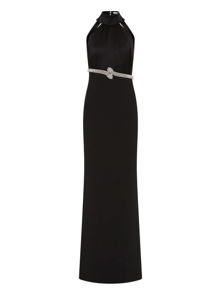 Rebecca Vallance Lilith Embellished Halterneck Dress — Black — Size XS — Front View