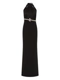 Rebecca Vallance Lilith Embellished Halterneck Dress — Black — Size XS — Front View