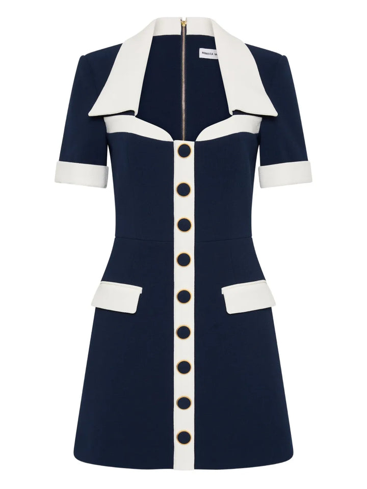 Rebecca Vallance Ula Button Fastening Mini Dress — Blue/ Navy — Size XS — Front View
