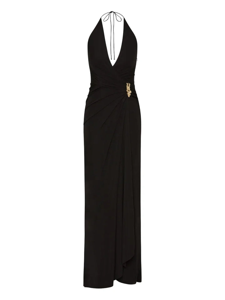 Rebecca Vallance Zaley Halter Embellished Maxi Dress — Black — Size XS — Front View