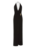 Rebecca Vallance Zaley Halter Embellished Maxi Dress — Black — Size XS — Front View