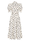 Rebecca Vallance Maisie Puffed Sleeve Belted Midi Dress — White — Size XS — Front View