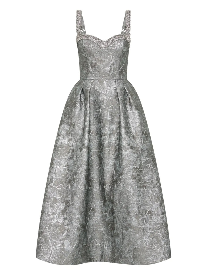 Rebecca Vallance Embellished Sterling Midi Dress — Silver — Size XS — Front View