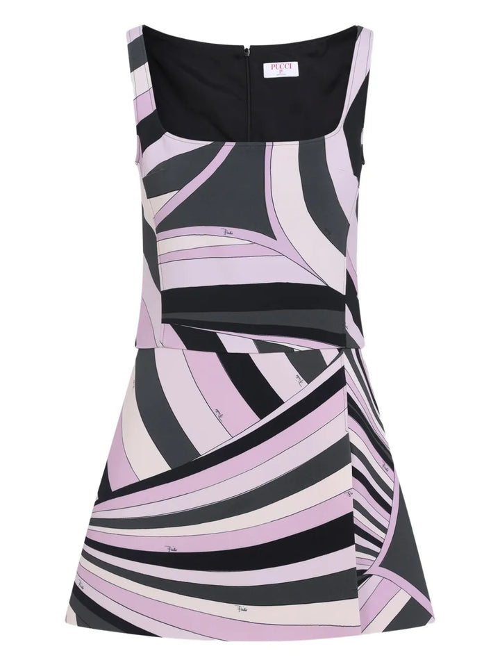 Pucci Abstract Print Sleeveless Dress — Black/ Pink — Size S — Front View