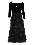 Nissa Floral Applique Dress — Black — Size S — Front View