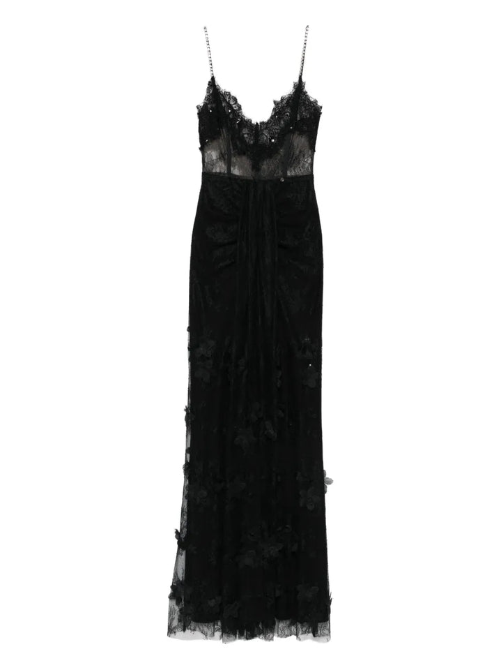 Nissa Floral Embellished Lace Maxi Dress — Black — Size XS — Front View