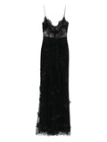 Nissa Floral Embellished Lace Maxi Dress — Black — Size XS — Front View