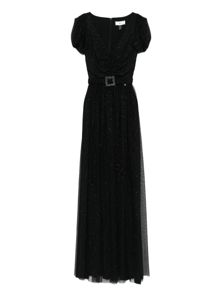 Nissa Belted Short Sleeved Dress — Black — Size S — Front View