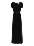 Nissa Belted Short Sleeved Dress — Black — Size S — Front View