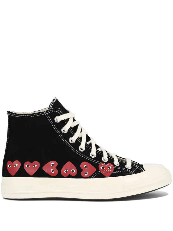Comme Des Gar ns Play x Converse Heart-Print High-Top Trainers — Black — Size US M 3.5 - US W 5 — Front View