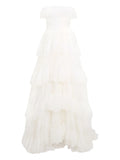 Jenny Packham Angel Falls Tiered Maxi Dress — White/ Red — Size XS — Front View