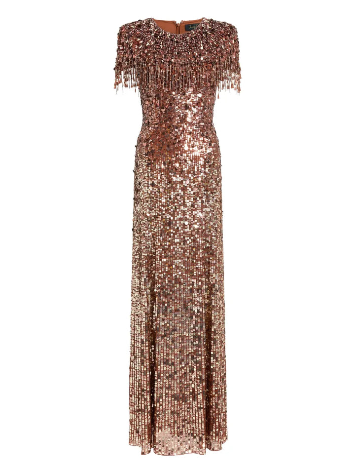Jenny Packham Eugenie Sequin Fringed Maxi Dress — Same as shown — Size XS — Front View