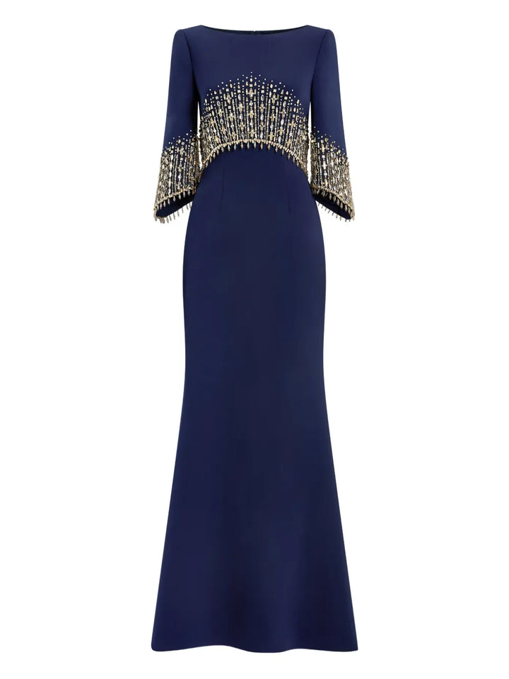 Jenny Packham Electricia Embellished Maxi Dress — Blue — Size S — Front View