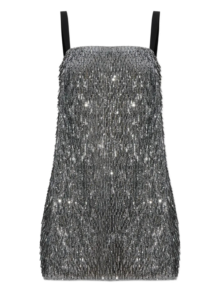 Dolce Gabbana Beaded Strap Dress — Silver — Size XS — Front View