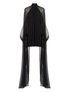 Taller Marmo Eterea High Neck Mini Dress — Black/ Red — Size S — Front View