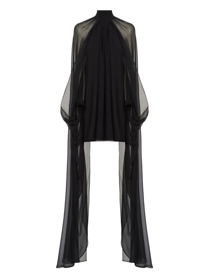 Taller Marmo Eterea High Neck Mini Dress — Black/ Red — Size S — Front View