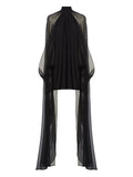 Taller Marmo Eterea High Neck Mini Dress — Black/ Red — Size S — Front View