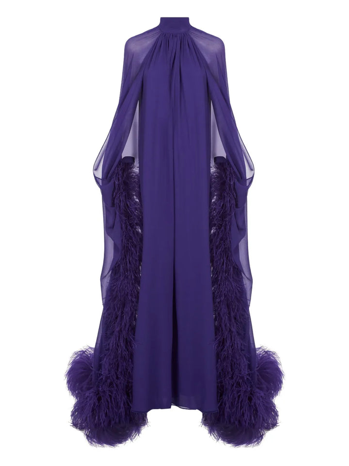 Taller Marmo Feathered Eterea Maxi Gown — Red — Size XS — Front View