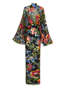 Taller Marmo Eolia Flared Sleeve Floral Maxi Gown — Red — Size M — Front View